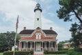 ST. SIMONS, GEORGIA - Sept 18, 2019: The historical landmark lighthouse Royalty Free Stock Photo