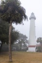 St. Simons Island Lighthouse on a very foggy and hazy day Royalty Free Stock Photo