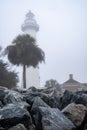 St. Simons Island Lighthouse on a very foggy and hazy day Royalty Free Stock Photo