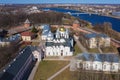 St. Sophia Cathedral in the Kremlin of Veliky Novgorod in the sunny day aerial photography. Russia Royalty Free Stock Photo