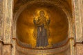 St. Sophia church interior. Golden mosaic of Virgin Mary. Ancient christian cathedral. Saint Sophia fresco.