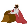 1st sorrowful mystery. Biblical vector illustration of Jesus Praying