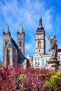 St Spirit church, White tower, town hall and Marian column, Great square, town Hradec Kralove, Czech republic Royalty Free Stock Photo