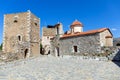 St. Spyridon and village square, Vatheia village, Mani, Laconia, Greece.