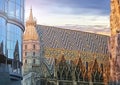 St. Stephan cathedral and the modern Haas Haus of Vienna Royalty Free Stock Photo