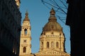 St. Stephen\'s Basilica in Budapest (Hungary) during sunset with clear blue sky - historical church Royalty Free Stock Photo