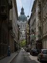 St. Stephen`s Basilica at the end of a street, Budapest, Hungary