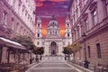 St. Stephen`s Basilica over cloudy sunset, Budapest, Hungary. Vi