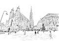 St. Stephen`s Cathedral. Vienna, Austria. Hand drawn sketch vector illustration.
