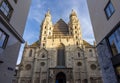 St. Stephen`s cathedral facade on Stephansplatz square, Vienna, Austria