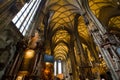 St. Stephen`s Cathedral in Wien downtown, seat of the Archbishop of Vienna, interior of temple, view of sanctuary with exhibition