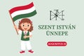 St. Stephen\'s Day in Hungary, August 20. Cute little girl character with Hungary flag. Illustration, banner, poster