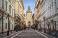 Budapest street and St. Stephen's Basilica Royalty Free Stock Photo