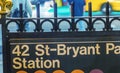 42st Subway Sign Near Bryant Park - New York City
