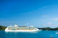 St.Thomas, British virgin island - January 13, 2016: cruise ship at seaside. Ocean liner in blue sea on sunny sky. Water transport