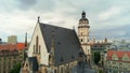 Aerial View of St. Thomas Church Thomaskirche and Leipzig Skyline