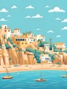 Ibiza Serenade: Abstract Travel Poster of Cala Carbo\'s Coastal Charm