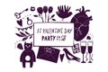 St Valentine Day banner template. Vector hand drawn illustrations. Design with Valentines Day symbols. Can be used as flyer or