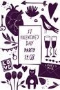 St Valentine Day banner template. Vector hand drawn illustrations. Design with Valentines Day symbols. Can be used as flyer or