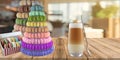 St Valentine day diversity: rainbow macarons and latte
