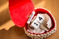 St. Valentine February 14 calendar of wooden cubes from the eternal calendar. Wooden background