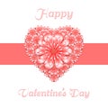 St. Valentine floral card with stylized heart and strip. Royalty Free Stock Photo