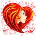 St. Valentine girl face with red heart shaped hair Royalty Free Stock Photo