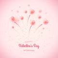 St. Valentine`s day background with bubble hearts fireworks