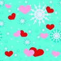 St. Valentine`s Day, hearts and snowflakes