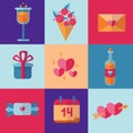 St Valentine's Day icons in flat style and pretty bright colors.