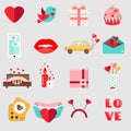 St Valentine`s day icons. Set of colorful flat romantic, love holidays symbols Royalty Free Stock Photo