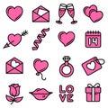 St. Valentine`s Day pink and black vector icon set Royalty Free Stock Photo