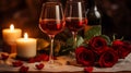 St Valentine's Day, red rose, wine and candles, romantic evening Royalty Free Stock Photo