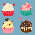 St Valentine`s day, romantic, love cupcakes. Design elements, icons, vector illustration