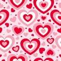 St ValentineÃ¢â¬â¢s Day. Seamless pattern with red and pink hearts. Pink background. Decorative ornament. Love and romance. Template