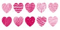 St. Valentine's Day. A set of hand-drawn strokes hearts on white background.