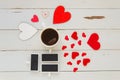St Valentine`s Day vintage overhead composition with blank black cards Royalty Free Stock Photo