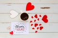 St Valentine`s Day vintage overhead composition of note with love confession Royalty Free Stock Photo