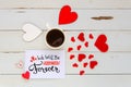 St Valentine`s Day vintage overhead composition of note with love confession Royalty Free Stock Photo