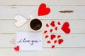 St Valentine`s Day vintage overhead composition of note Royalty Free Stock Photo