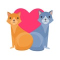 St. Valentine`s greeting card with two flat cats