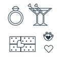 St Valentine or Wedding Day Line Icons