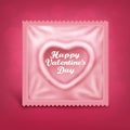 St Valentines day card with heart shaped condom