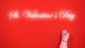 St Valentines Day phrase and hugging finger face family isolated red background