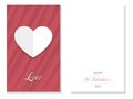 St. Valentines greeting card, paper heart, vector