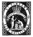 St Vincent Five Shillings Stamp from 1880 to 1881, vintage illustration