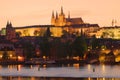 St. Vitus Cathedral in the night illumination against the background of the April sunset. Czech Republic, Prague Royalty Free Stock Photo