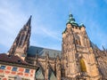 St. Vitus cathedral in Prague Castle front view of the main entrance in Prague, Czech Republic. Royalty Free Stock Photo