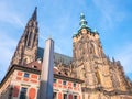 St. Vitus cathedral in Prague Castle front view of the main entrance in Prague, Czech Republic. Royalty Free Stock Photo