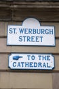 St Werburgh Street and Cathedral Sign; Chester Royalty Free Stock Photo